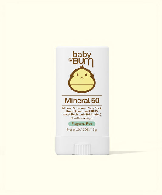 Baby Bum Mineral SPF 50 Sunscreen Face Stick with broad spectrum SPF 50 in a compact stick design