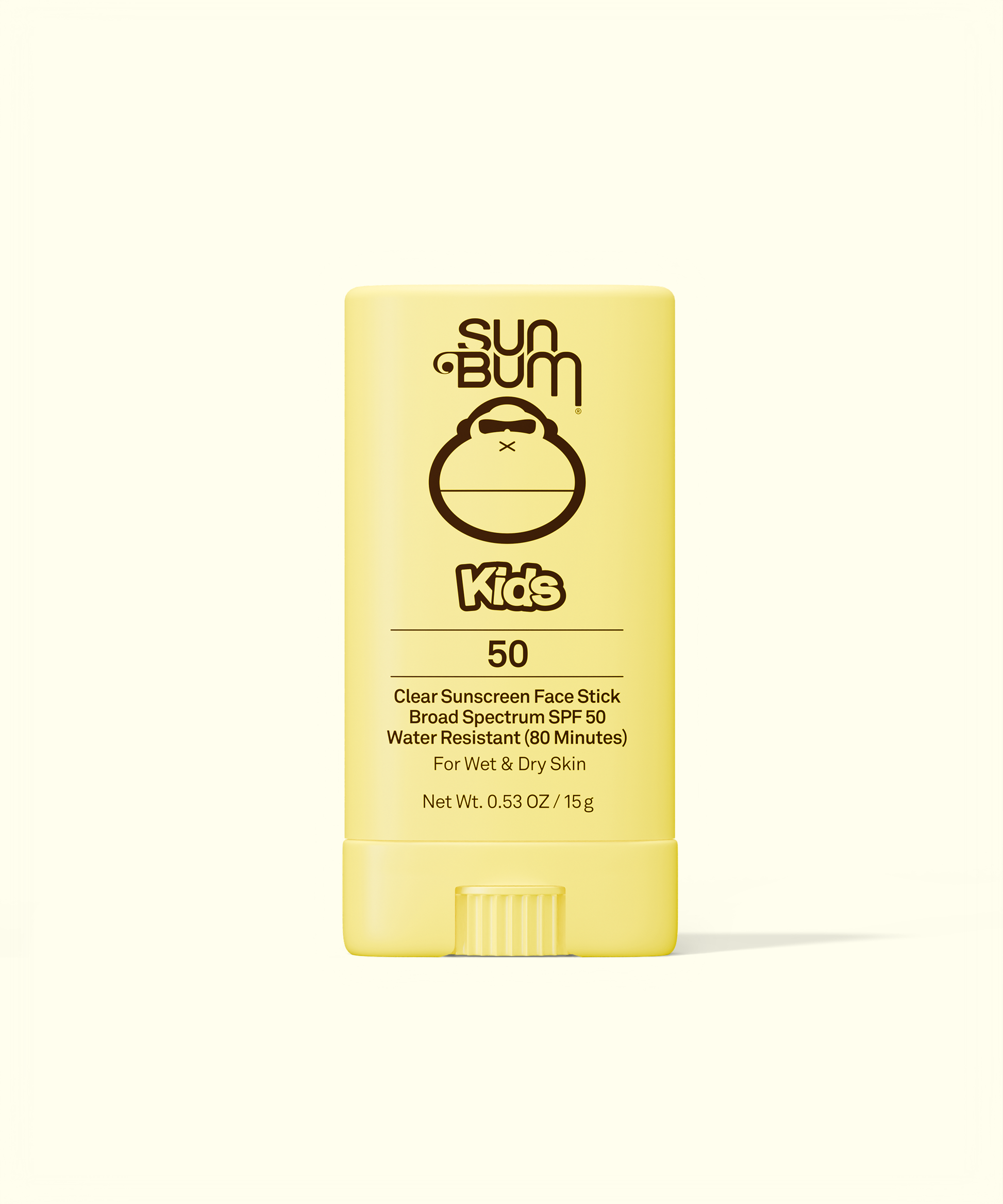 Sun Bum Kids sunscreen face stick on a white background