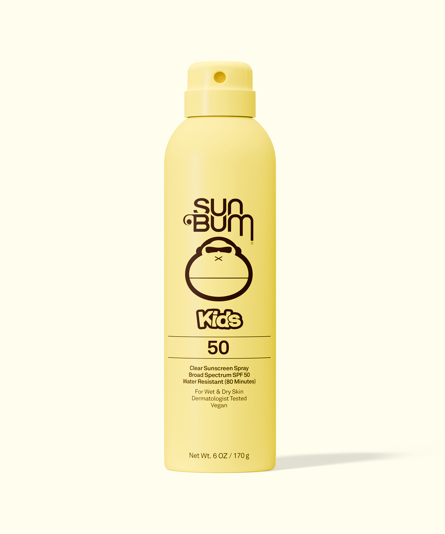 Sun Bum Kids sunscreen spray bottle on a white background