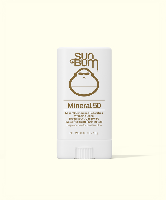 Sun Bum Mineral 50 sunscreen stick on a white background