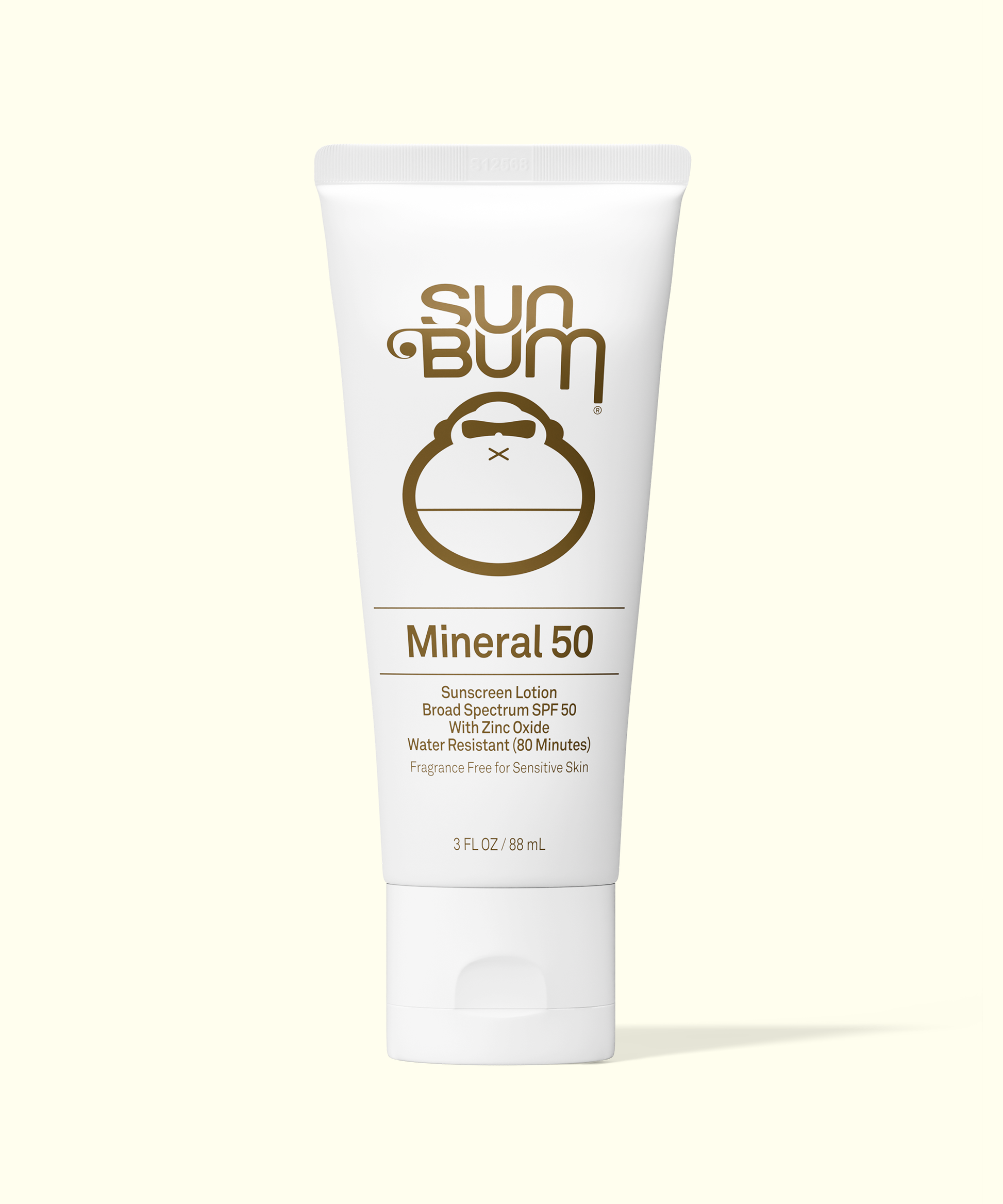 Sun Bum Mineral 50 sunscreen lotion tube on a white background